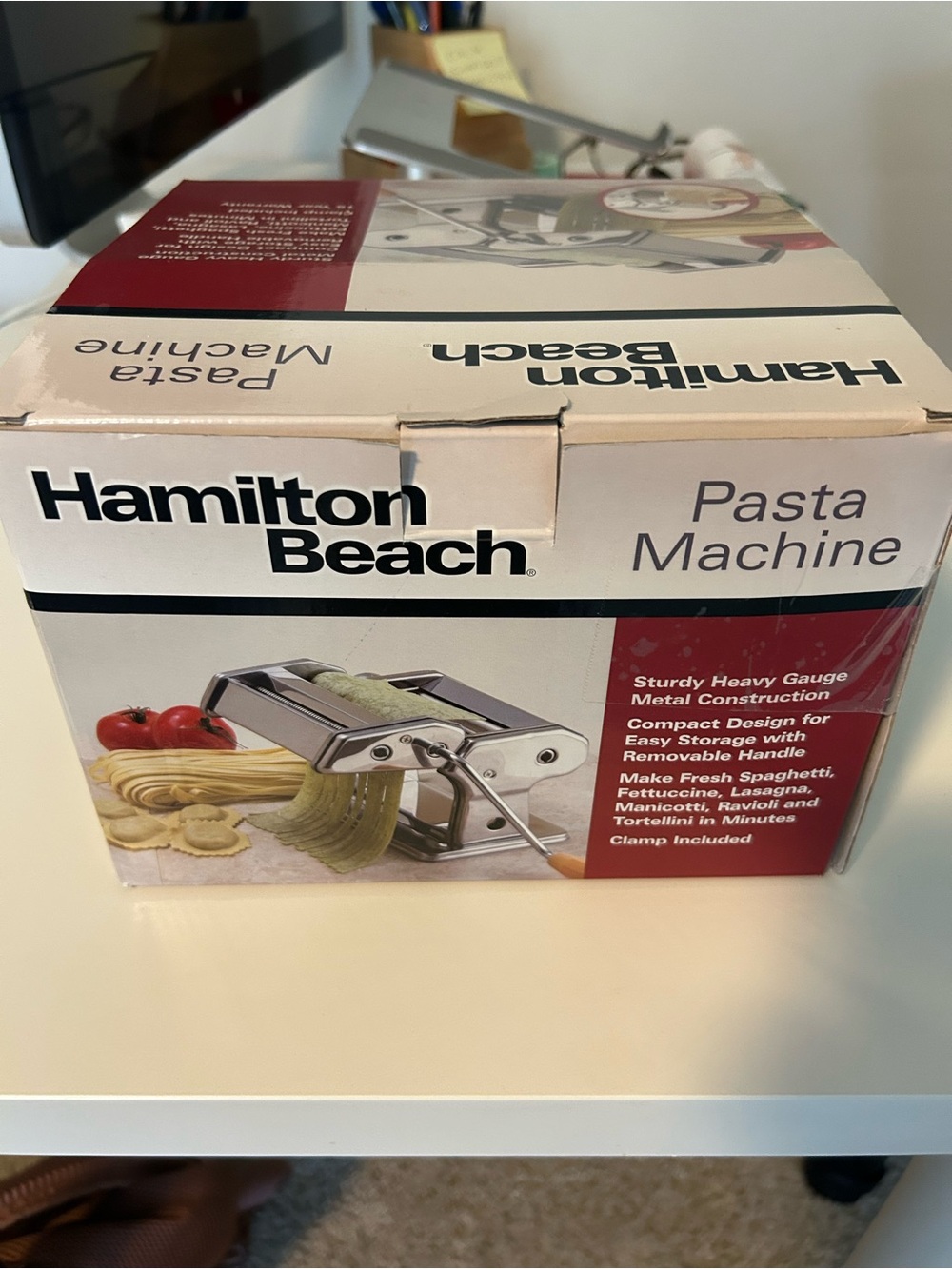 Hamilton Beach Pasta Machine Box in White and Red